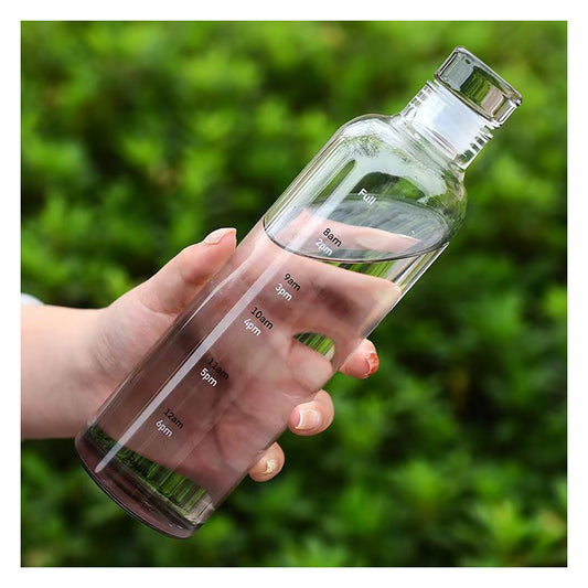 Glass Water Bottle With Time Scale, Sealed, Leakproof, 500ml Capacity